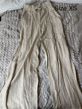 Light Beige Wide-Leg Linen Blend Pants - Size XS